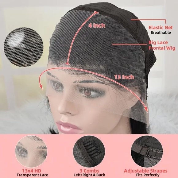 180% 13x4 Human Hair Wig BOB Wig Body Wave Lace Frontal Human Hair Wig 13X4